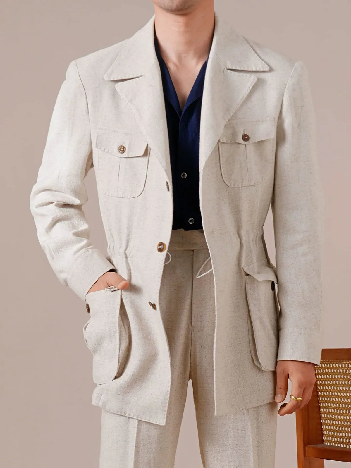 Vintage Linen Safari Jacket — Slim-Fit Jacket by Italian Vega