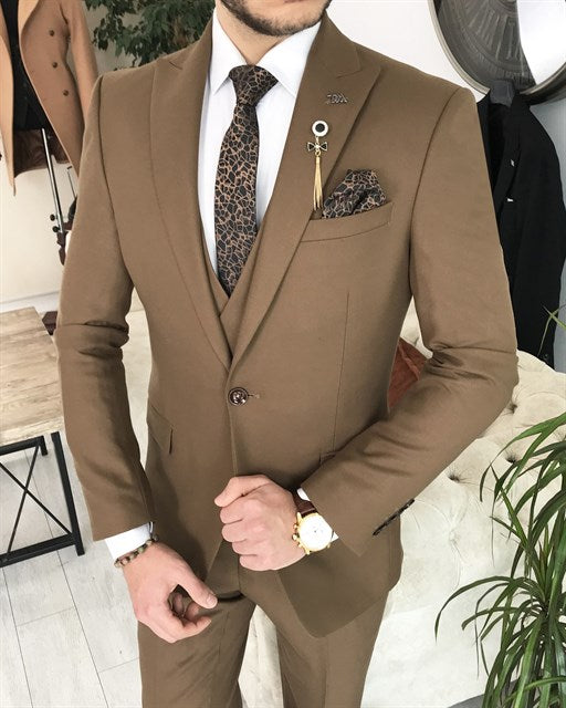 ITALIAN STYLE SLIM FIT MEN'S SUIT BROWN