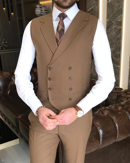 ITALIAN STYLE SLIM FIT MEN'S SUIT BROWN