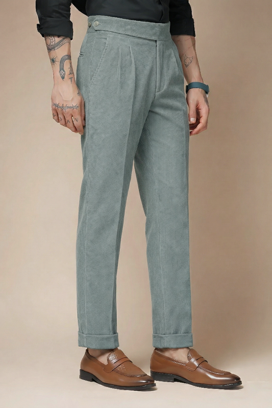 Sage Green Corduroy Classic Button Gurkha Pants | Boot Cut Fit by ITALIAN VEGA®