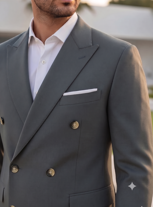 Stone Grey Double Breasted Blazer by Italian Vega®