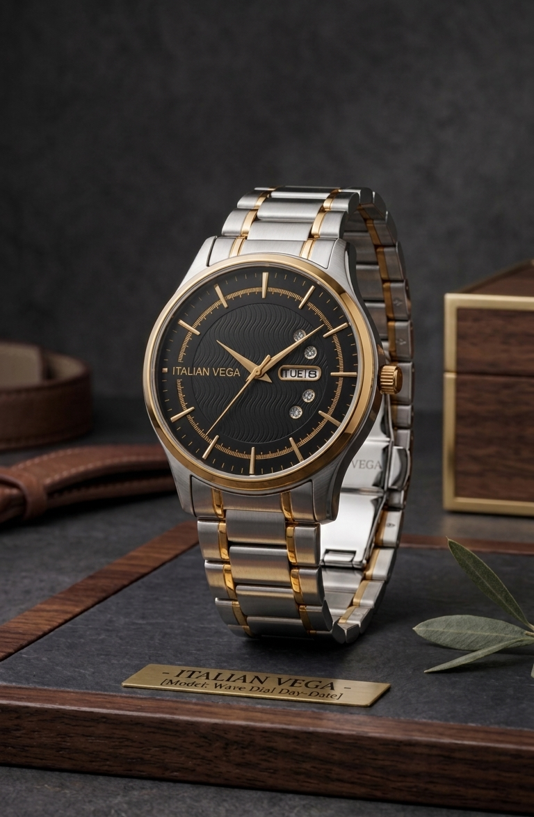 Italian Vega Royale Wave Two-Tone Stainless Steel Watch