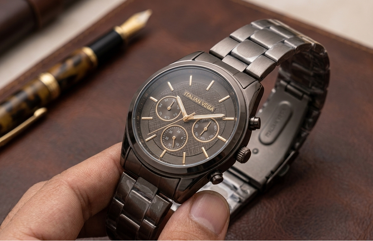 Italian Vega Aurelio Chronograph Watch – Coffee Brown Luxury Timepiece
