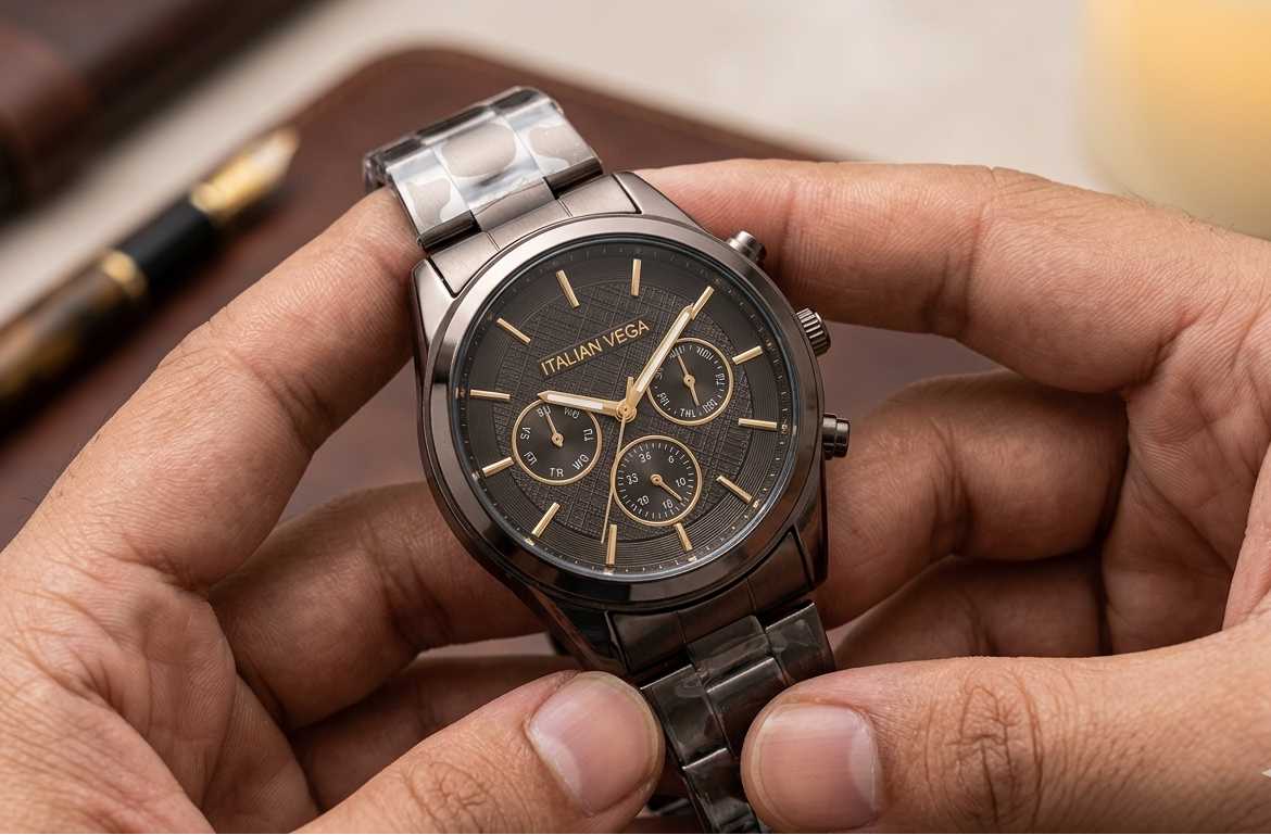 Italian Vega Aurelio Chronograph Watch – Coffee Brown Luxury Timepiece