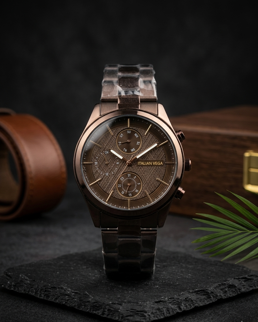 Italian Vega Aurelio Chronograph Watch – Coffee Brown Luxury Timepiece