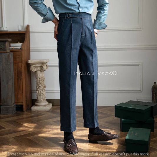 Dark Blue Denim Gurkha Trouser by Italian Vega®