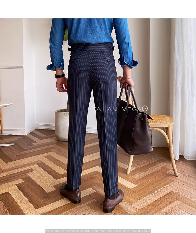 Navy Striped Buttoned Gurkha Pants | Italian Vega® Limited Edition