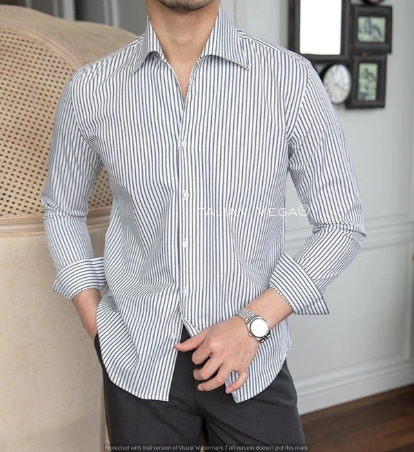 Old Money Grey Classic Striped Shirt by Italian Vega®