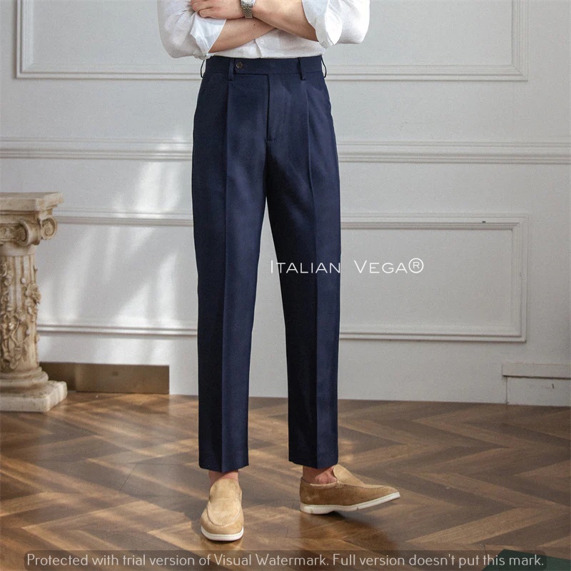 Navy Men Pleated Trouser by Italian Vega®