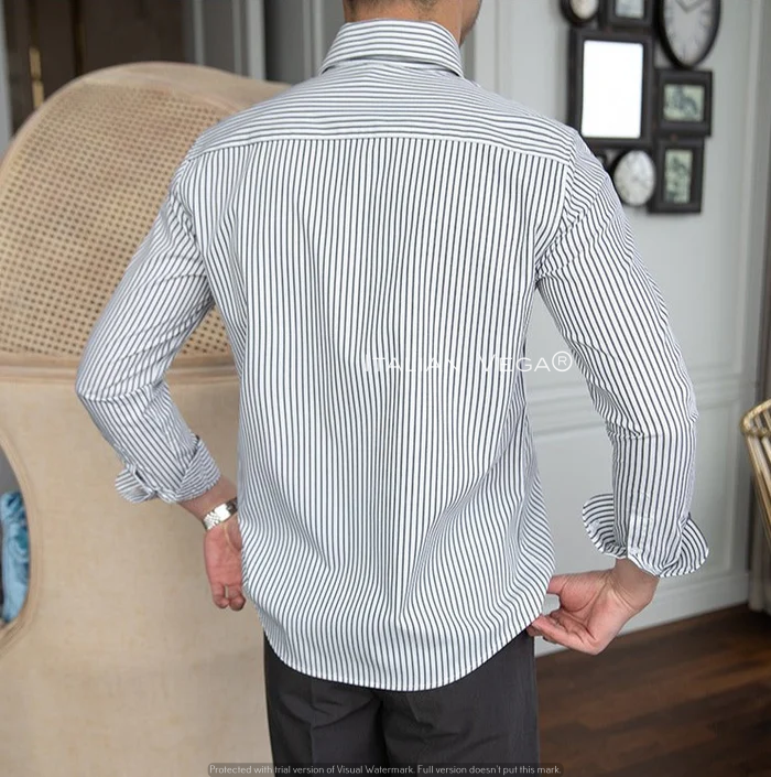 Old Money Grey Classic Striped Shirt by Italian Vega®