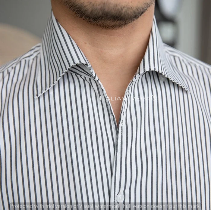 Old Money Grey Classic Striped Shirt by Italian Vega®