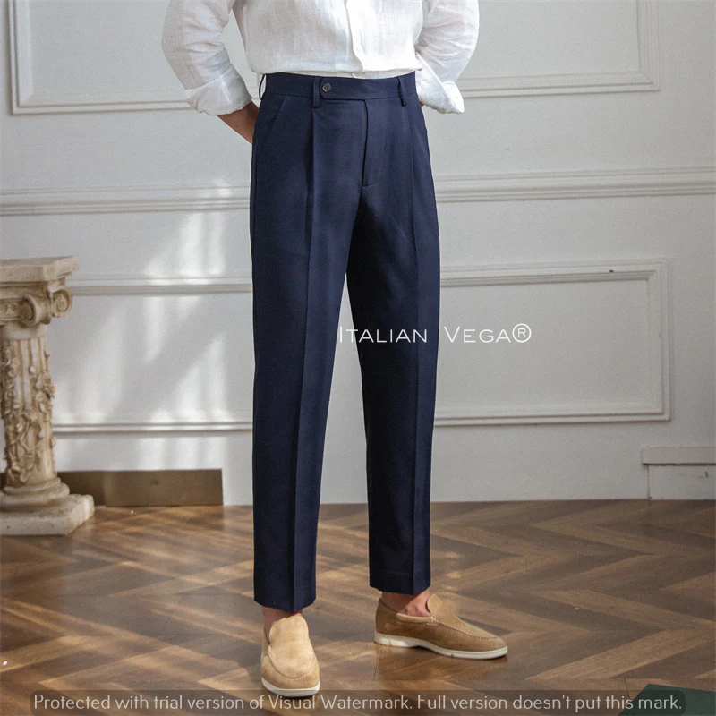 Navy Men Pleated Trouser by Italian Vega®