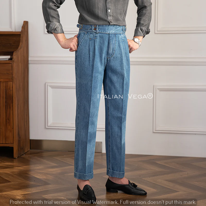 Sky Denim Signature Buttoned Trouser by Italian Vega®