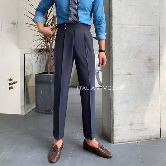 Elephant Grey Signature Buttoned Gurkha Pants by ITALIAN VEGA®