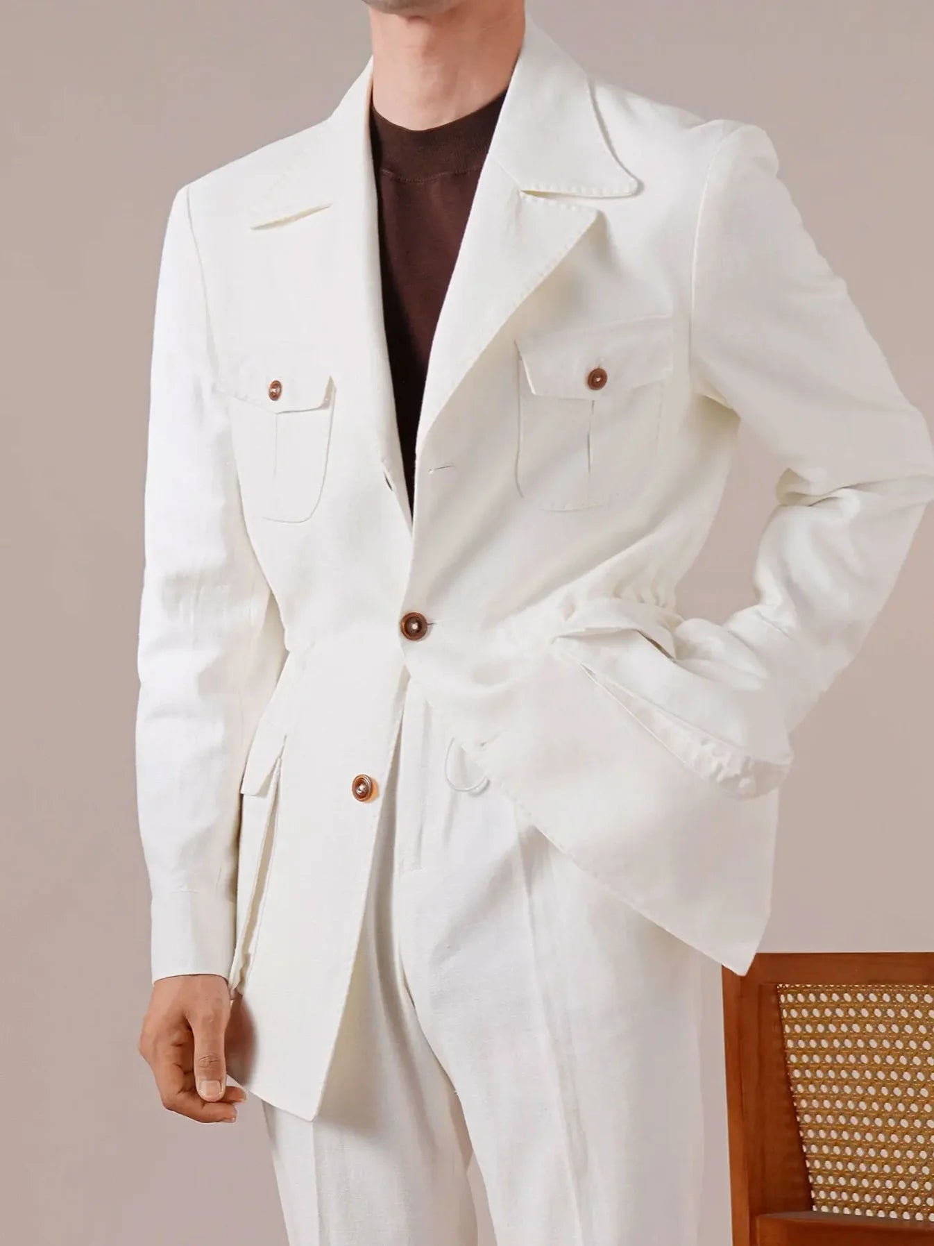 Vintage Linen Safari Jacket — Slim-Fit Jacket by Italian Vega