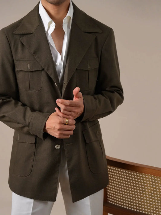 Vintage Linen Safari Jacket — Slim-Fit Jacket by Italian Vega