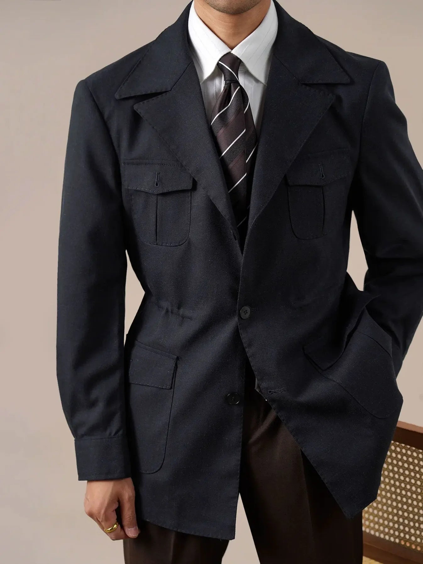 Vintage Linen Safari Jacket — Slim-Fit Jacket by Italian Vega