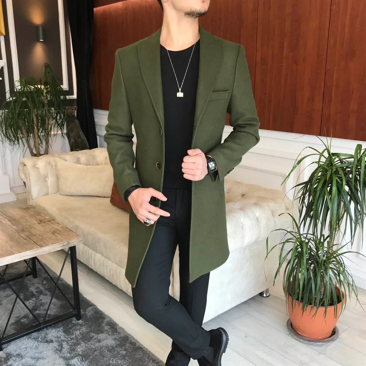 Charleston Dark Green Wool Blend Over Coat