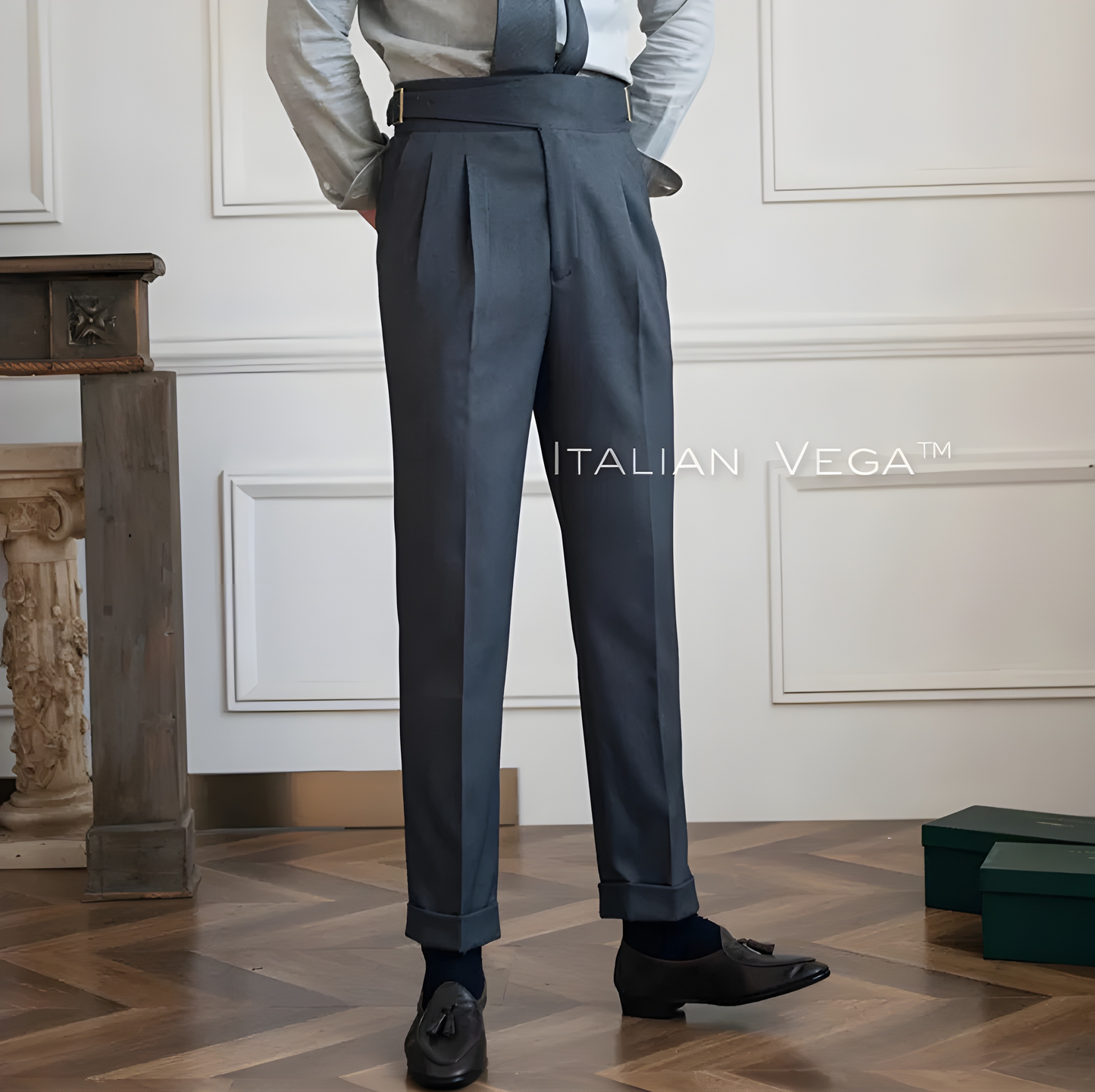Elephant Grey Classic Buckle Gurkha Pants by ITALIAN VEGA®