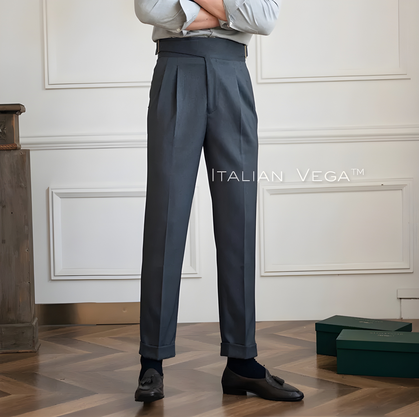 Elephant Grey Classic Buckle Gurkha Pants by ITALIAN VEGA®