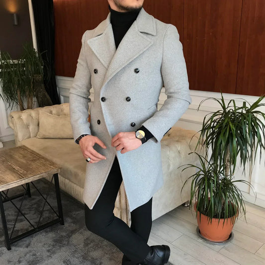 Frost Slim Fit Light Grey Double Breasted Wool Coat