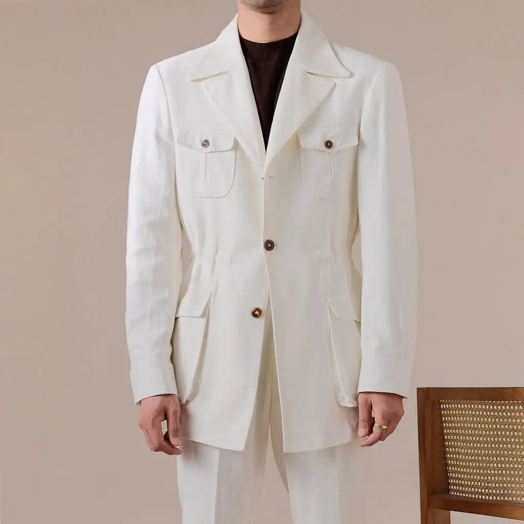 Vintage Linen Safari Jacket — Slim-Fit Jacket by Italian Vega